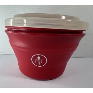Pampered Chef Microwave Popcorn Maker (#1457) Red Silicone Bowl Collapsible